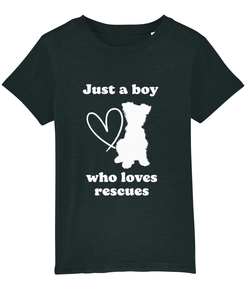 'Just a Boy who loves rescues' - premium organic cotton children's tee