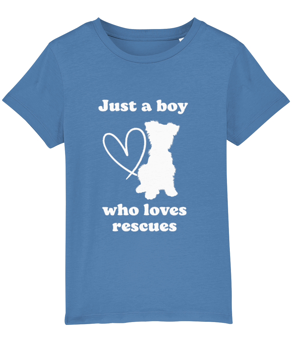 'Just a Boy who loves rescues' - premium organic cotton children's tee